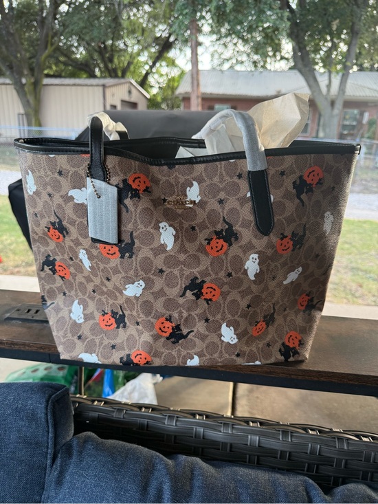 Coach Handbags - Coach Brown Halloween Ghost & Pumpkin Tote with Black Handles